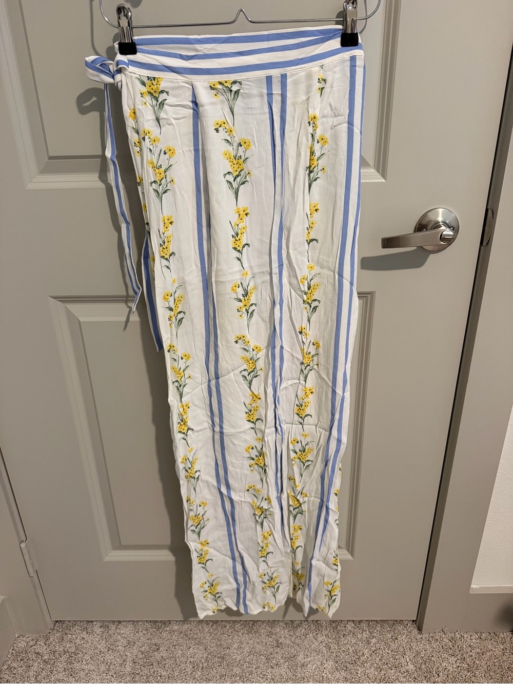 Floral Stripe Wrap Skirt - White, Blue & Yellow
